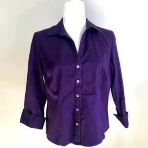 BANANA REPUBLIC Fitted Stretch Button Down, Purple Shirt, 3/4 Length Sleeves, LP